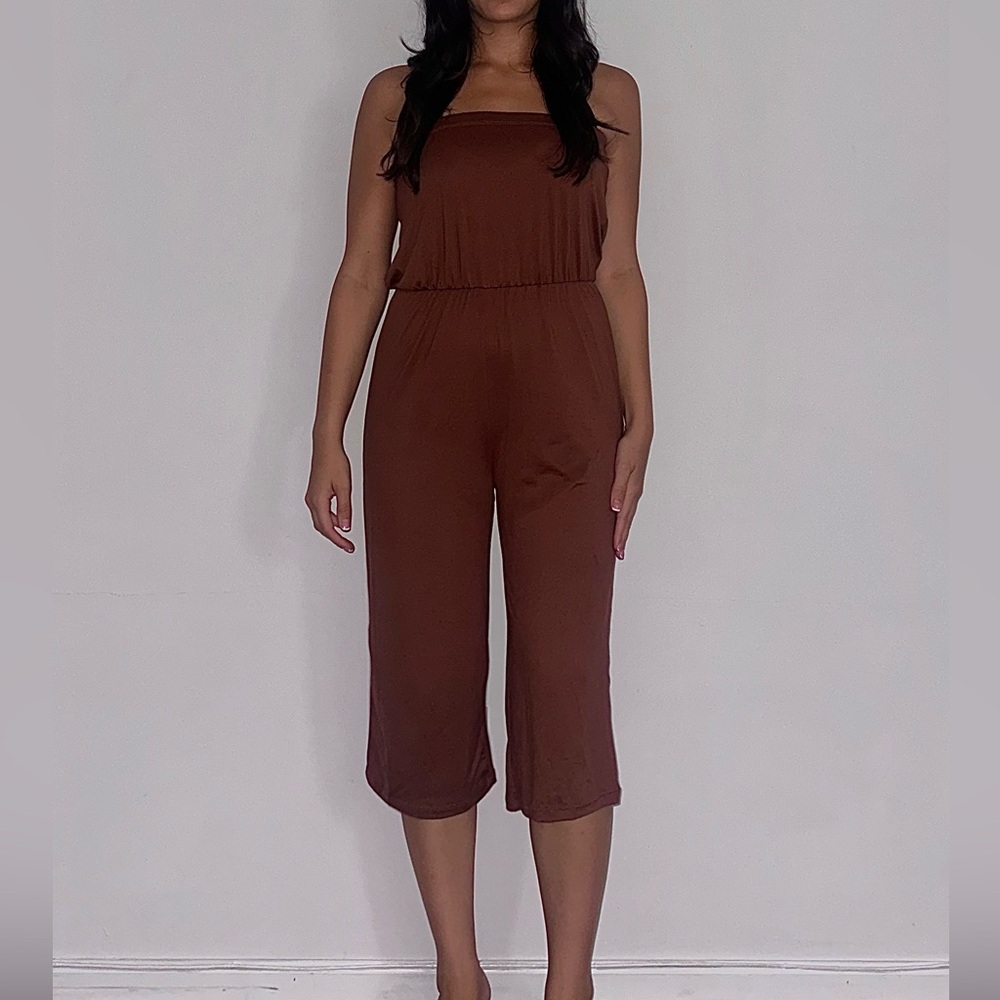 Brown Strapless Jumpsuit